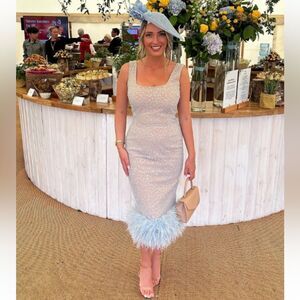 Nadine Merabi Lulu sequin blue feather gown size large